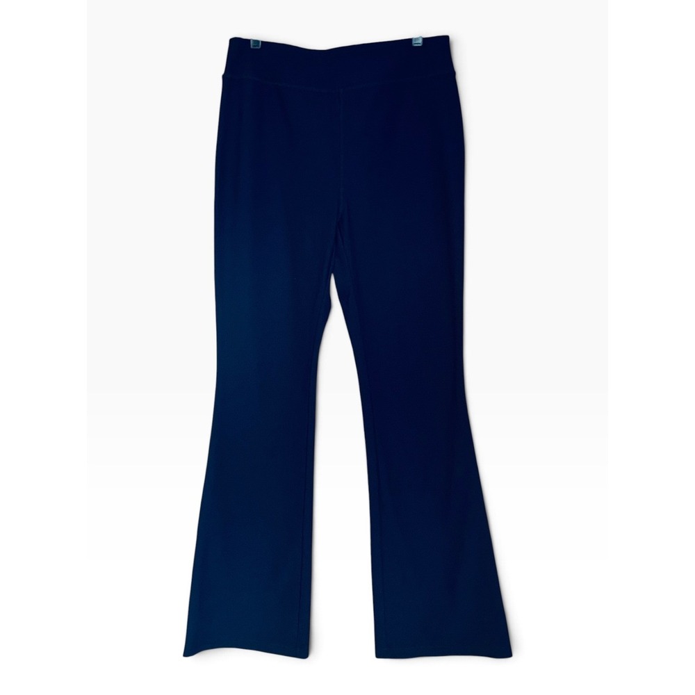 T by Talbots Flare Pants Women Large Navy Blue Excellent Ribbed Athleisure Yoga
